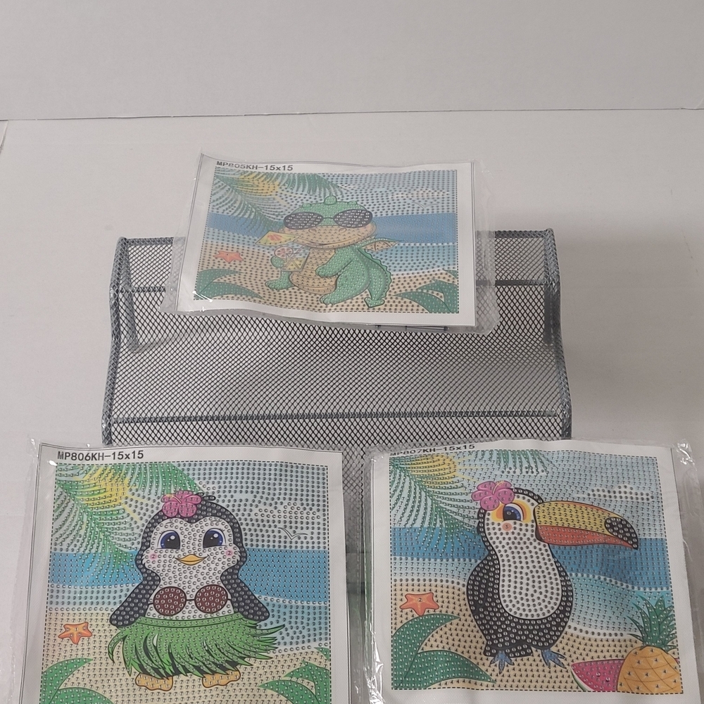 Kids Diamond Art 3 Pack NWOB Tucan, Peguin, Dinosaur Age 8 And Up